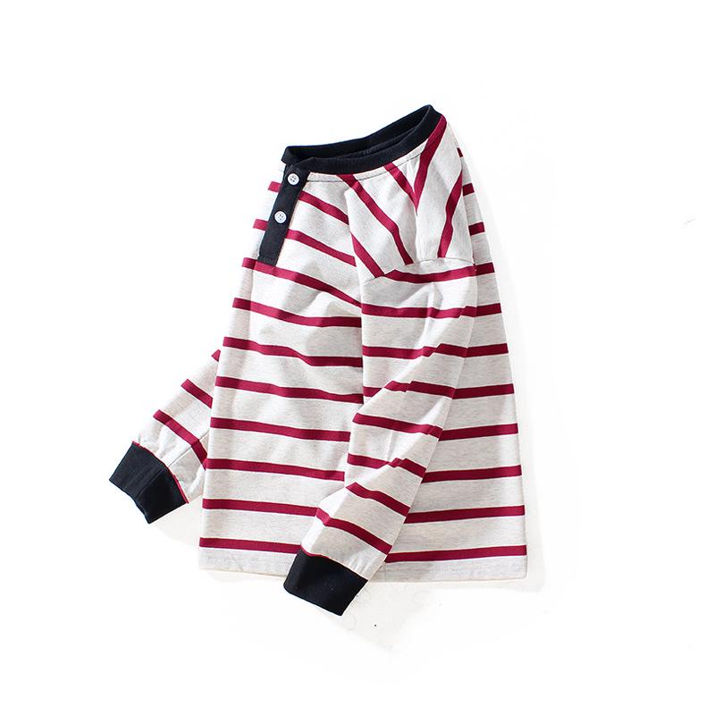 Korean Style Boys' Striped Stand-up Collar Long Sleeve T-shirt - Spring/Autumn Collection