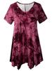 Women's Plus Size Tie-dye V-neck Irregular Hem Short Sleeve Loose Top
