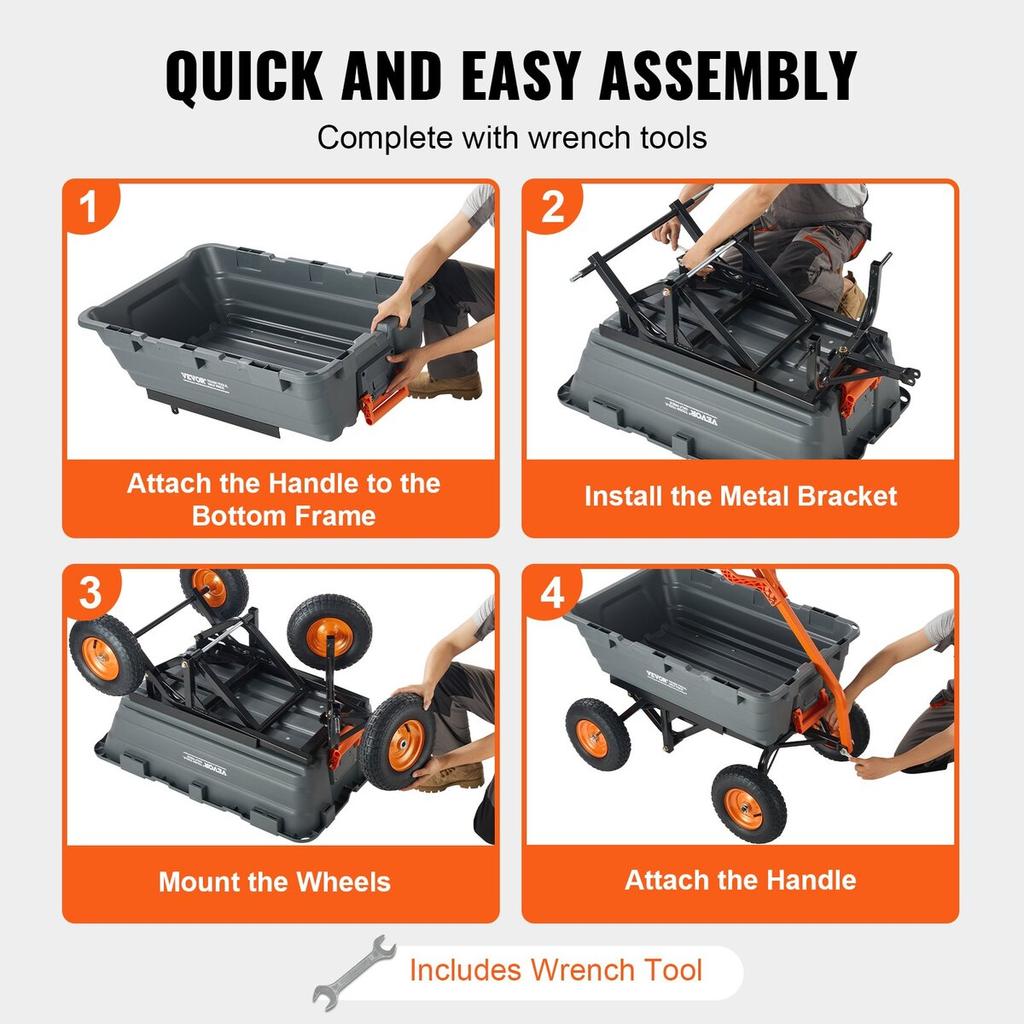 Poly Garden Dump Cart Heavy-duty Yard Carts and Wagons 1500 lbs 13" Tires