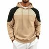 Men's Color Block Raglan Hoodie, Contrast Spliced Textured Long Sleeve Drawstring Pullover Hooded Sweatshirt with Kangaroo Pocket