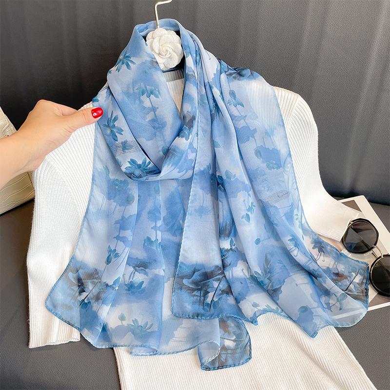 Motetrykt blomster chiffon hijab skjerf kvinner pareo dame bandanas badehåndklær sommer muslimsk slør wrap kvinne foulard