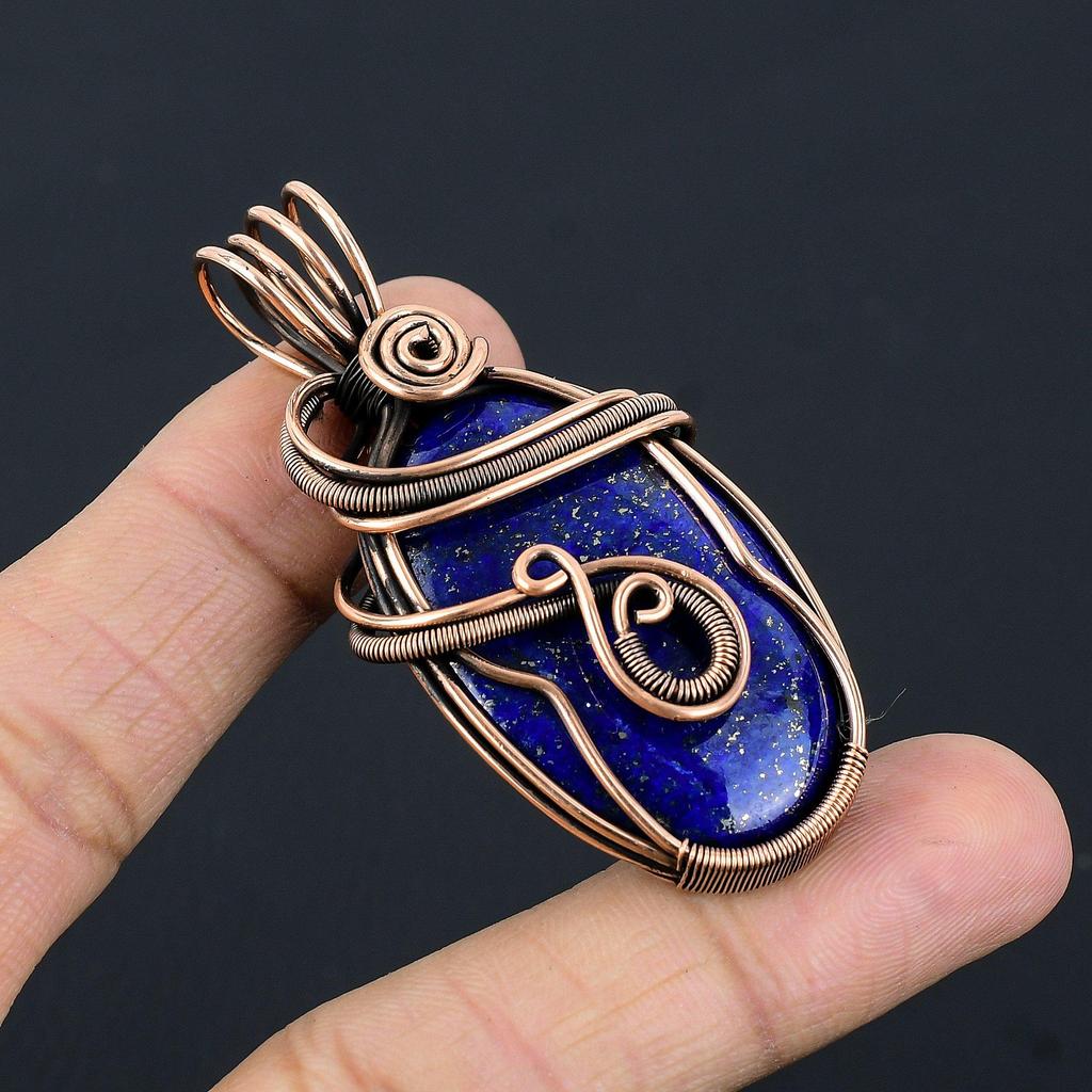 Lapis Lazuli Pendant Handmade Gemstone Jewelry, 999 Copper Wire Wrapped Pendant ,Unique Design Jewelry Pendant