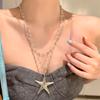 Starfish Beaded Pendant Double Layer Necklace Long Sweet Edgy Stacking Accessory Women's Versatile Gift Daily Accessory