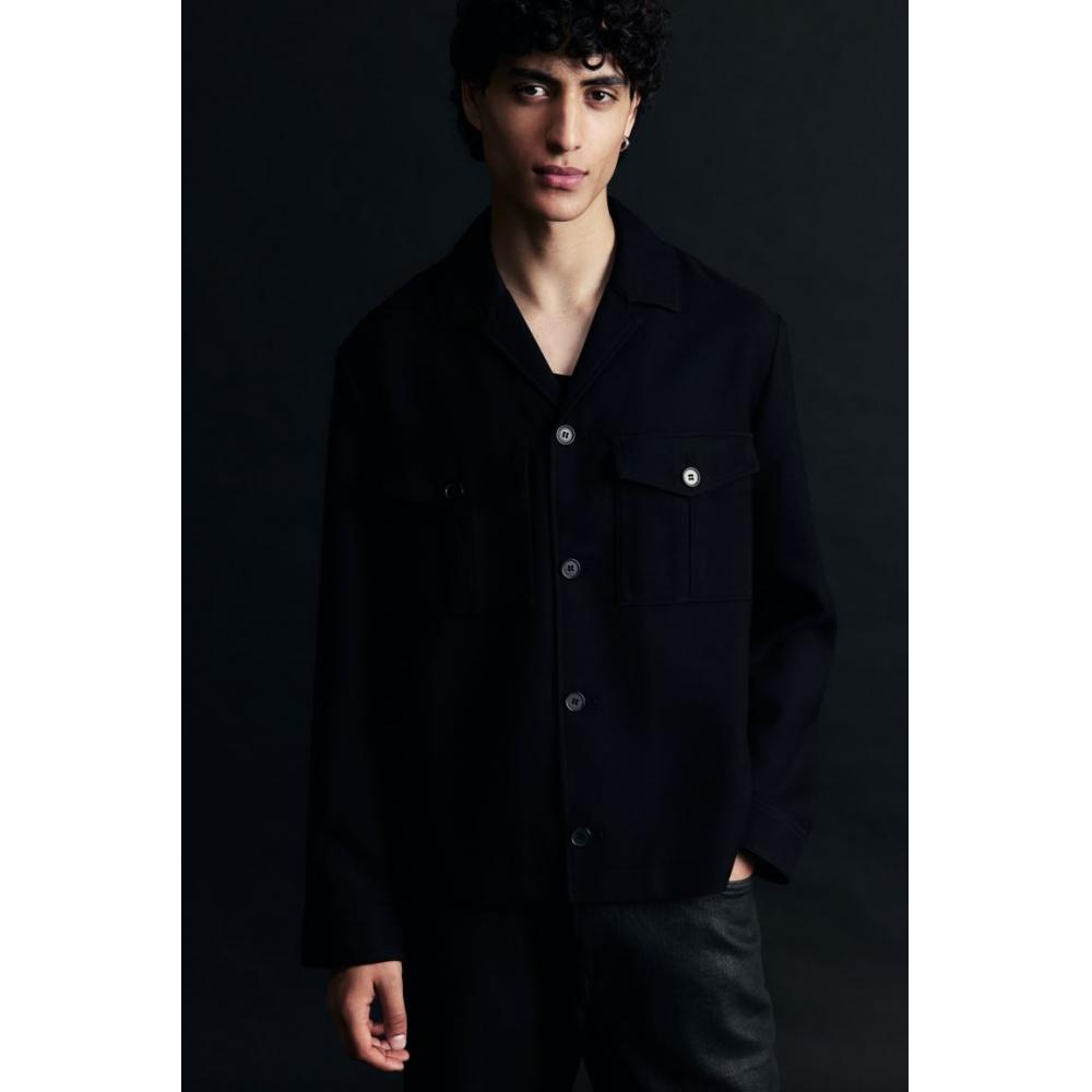 

H M Regular Fit Twill sHirt Jacket Black S