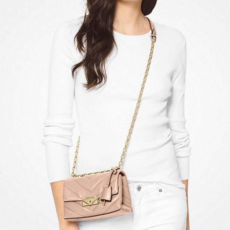 Michael Kors MK Cece Gold Chain Flap Commuter Lambskin Shoulder Crossbody Bag Mini Women bags Soft-Pink 32T9G0EC1L-SOFT-PINK