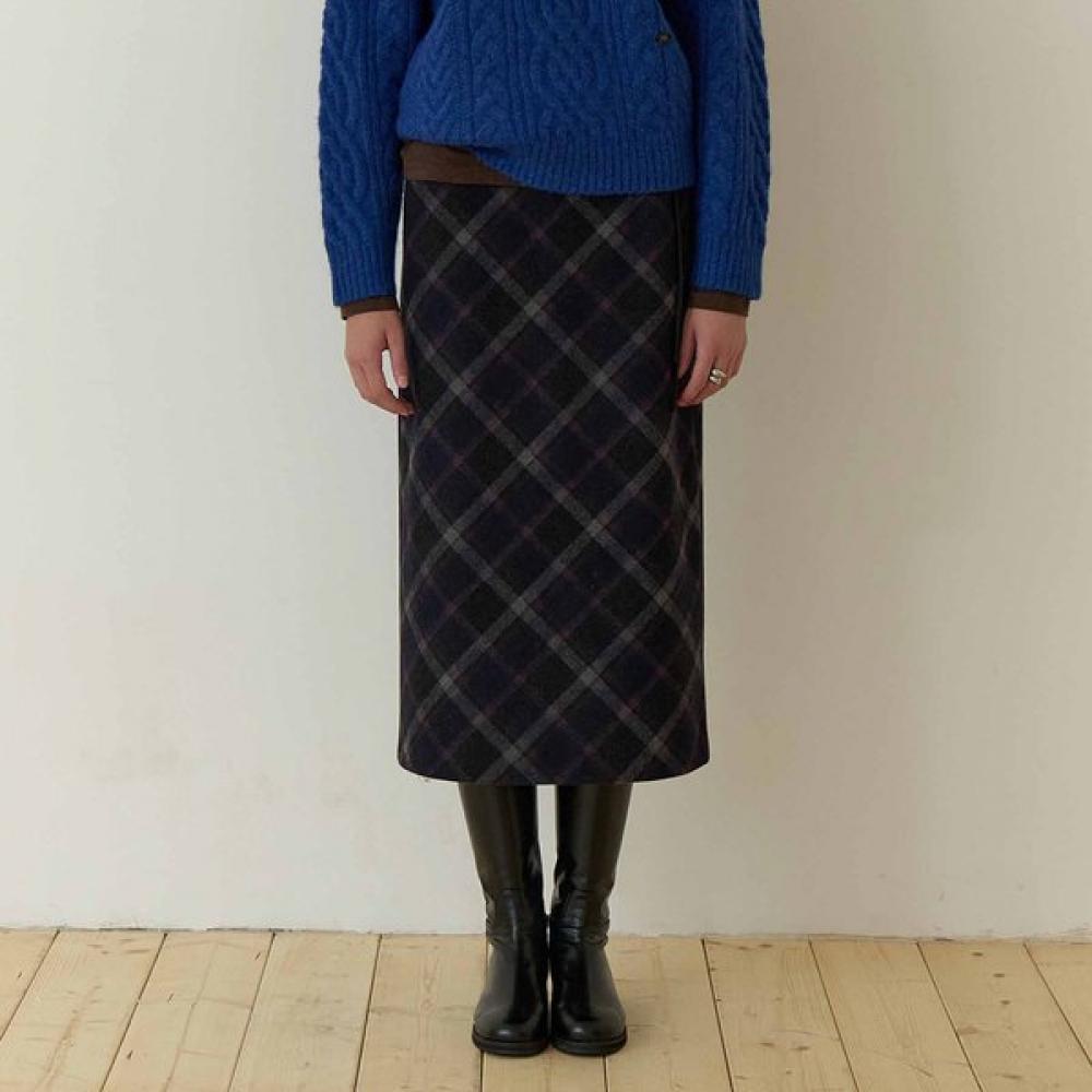 On On Wool Check lOng Skirt New5wsa27 NAVY CHECK/M_02