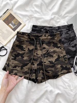 Pantaloncini Corti Caldi da Donna American Spicy Girl Camouflage Coulisse Vita Elastica Gamba Larga Linea A