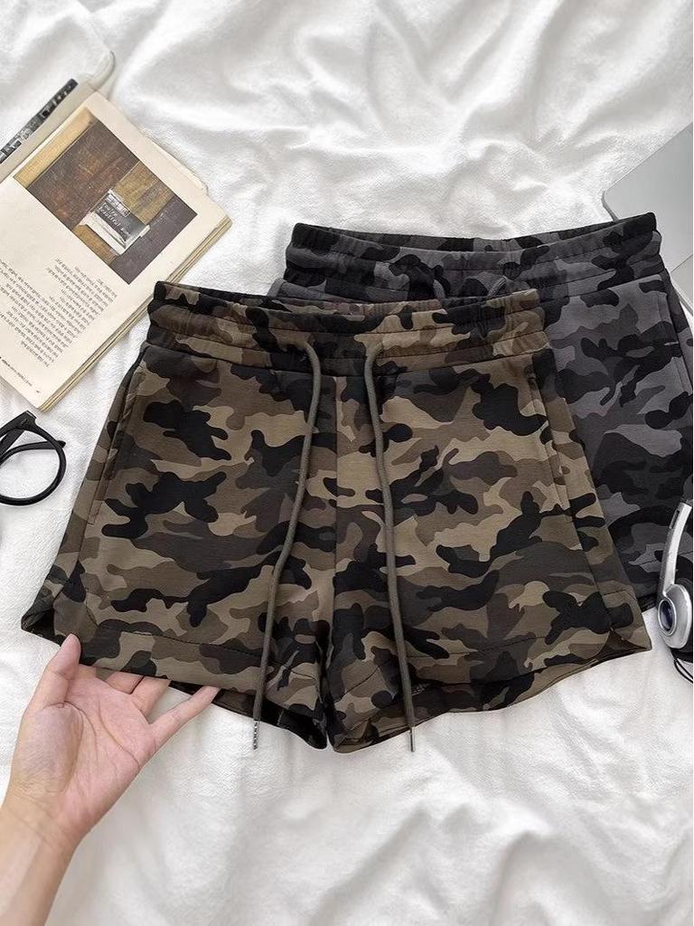 Pantaloncini Corti Caldi da Donna American Spicy Girl Camouflage Coulisse Vita Elastica Gamba Larga Linea A