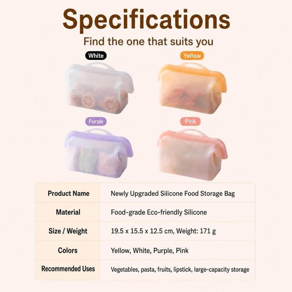 With Handle 1000ML Silicone Fresh-keeping Bag Odor-Proof Sealed Bag Home Kitchen