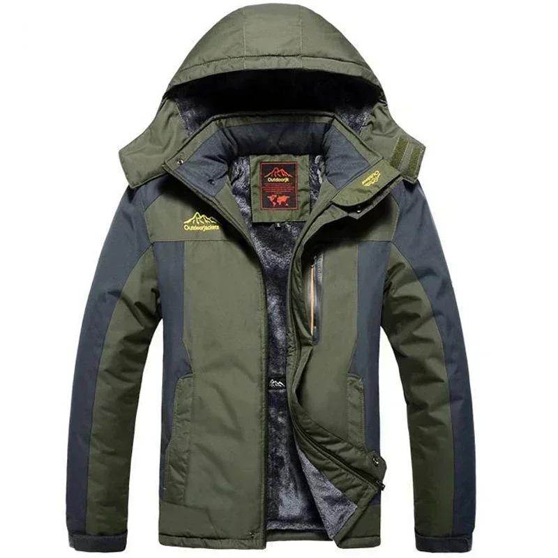 Men's Jacket Winter Outdoor Warm Men's Gorpcore Waterproof Thick Fleece Parka Snow Hiking Casual Windproof Hooded Coat
