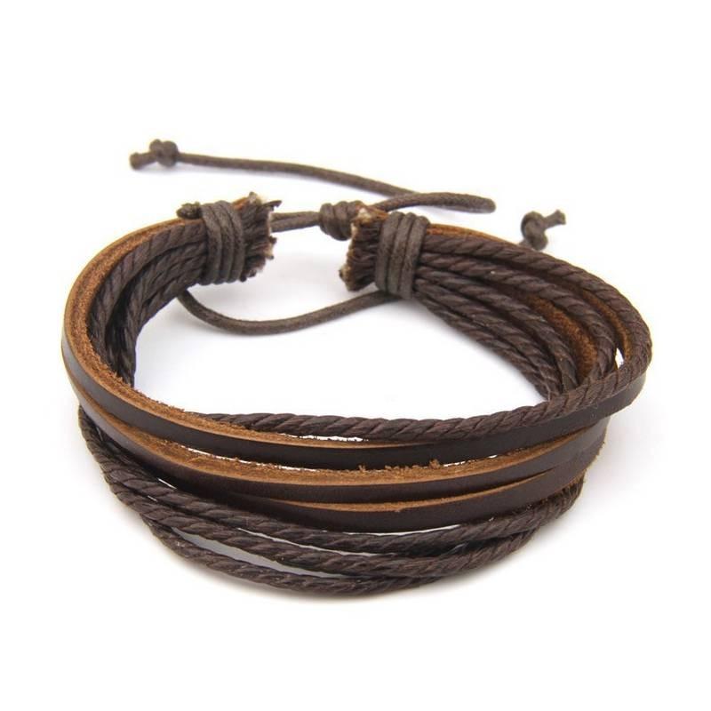 

Стильный многослойный браслет из натуральной кожи для мужчин и женщин, ручной работы, повседневный модный аксессуар коричневый