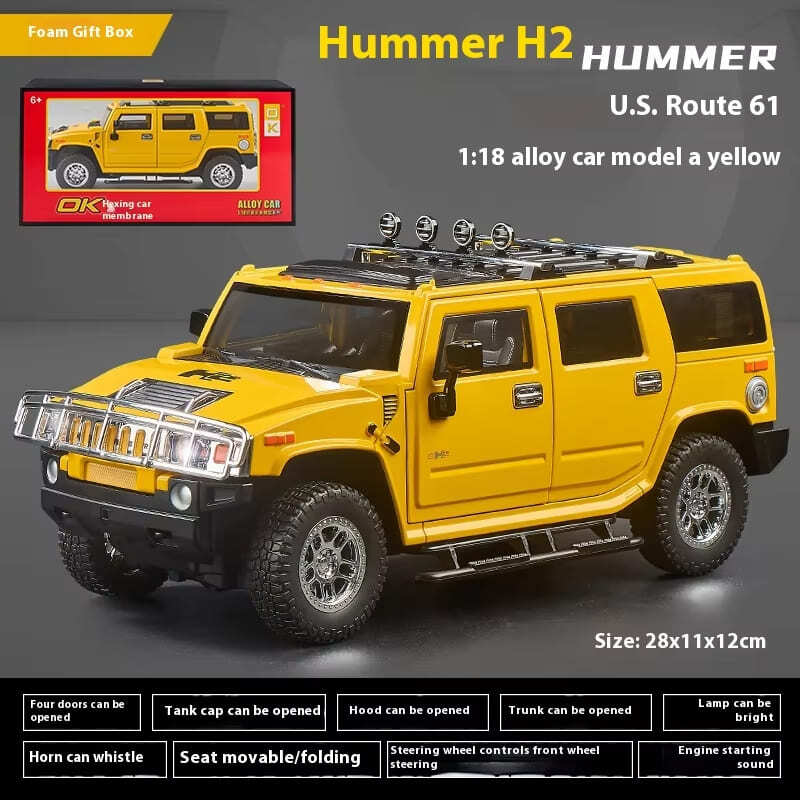 Simulácia 1:18 Hummer H2 Alloy Terénne vozidlo Kovový model odlievaný pod tlakom Domáce Ozdoby v interiéri Zvuk a svetlo Stiahnutie Detského Toy Boy Darček k narodeninám