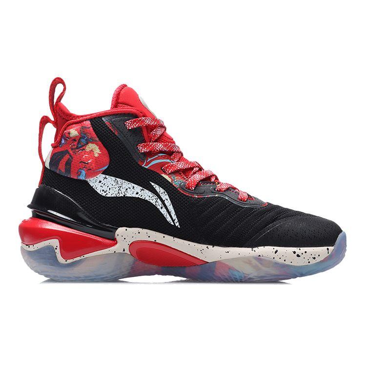 LiNing Pioneer One-Piece Knitted High-Top Basketball Shoes Kids Sneakers Black Red YKBR022-7