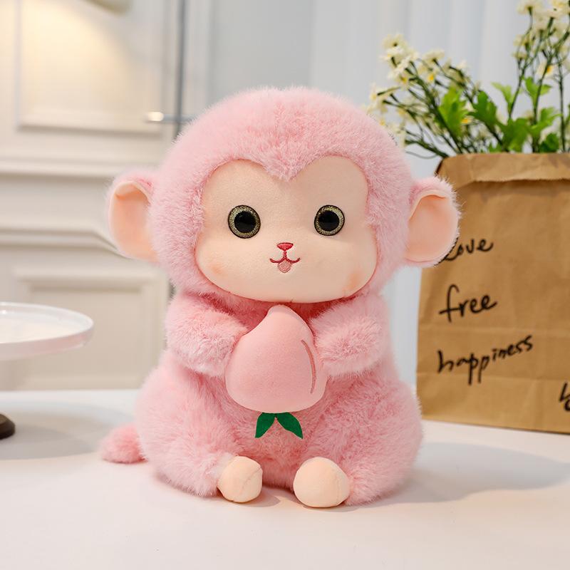 Soft Cute Peach Monkey Plush Toy Children Sleeping Throw Pillow Wedding Throwing Activity Gift Monkey Ornament