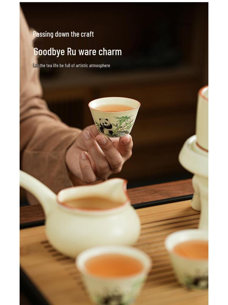 Panda Ru Kiln Kung Fu Tea Set: 2024 Gaiwan & Teapot, Ideal for Home or Gift