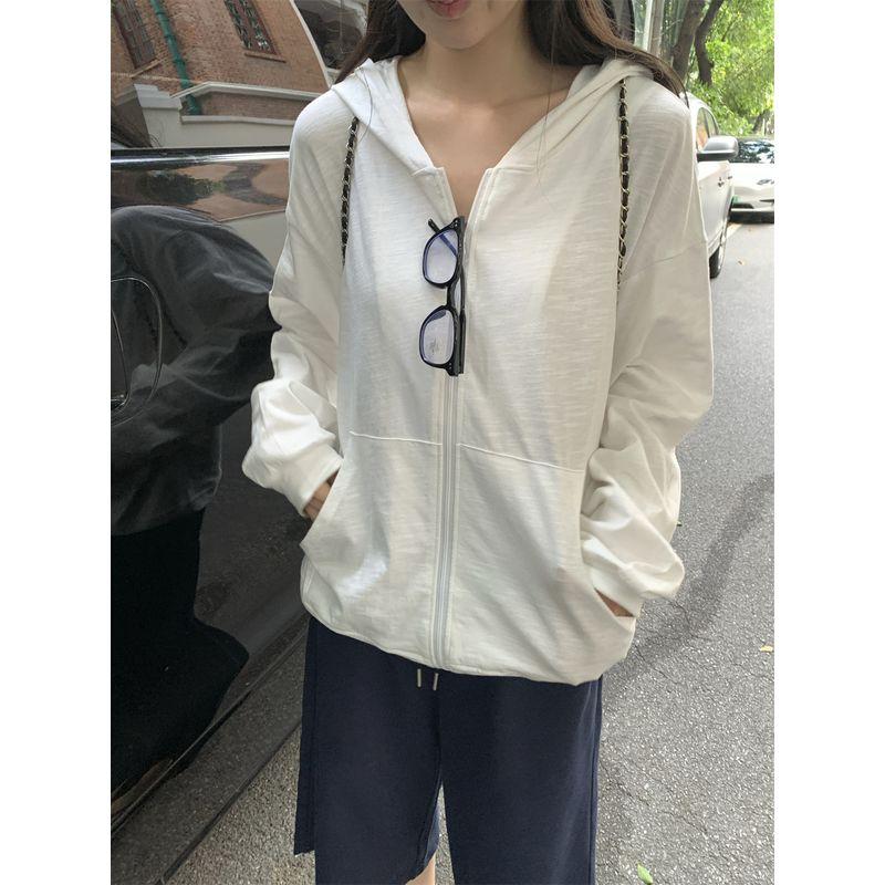 Kumikumi Idle Style All-Match Hood Zip-up Long sleeve Outerwear Women Autumn Loose Slimming Niche Age Reducing Top