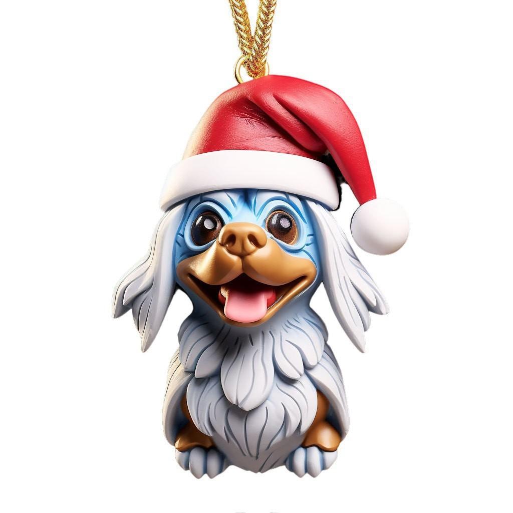 Cute Cartoon Christmas Elf Dog Hanging Ornament For Festive Car Decoration