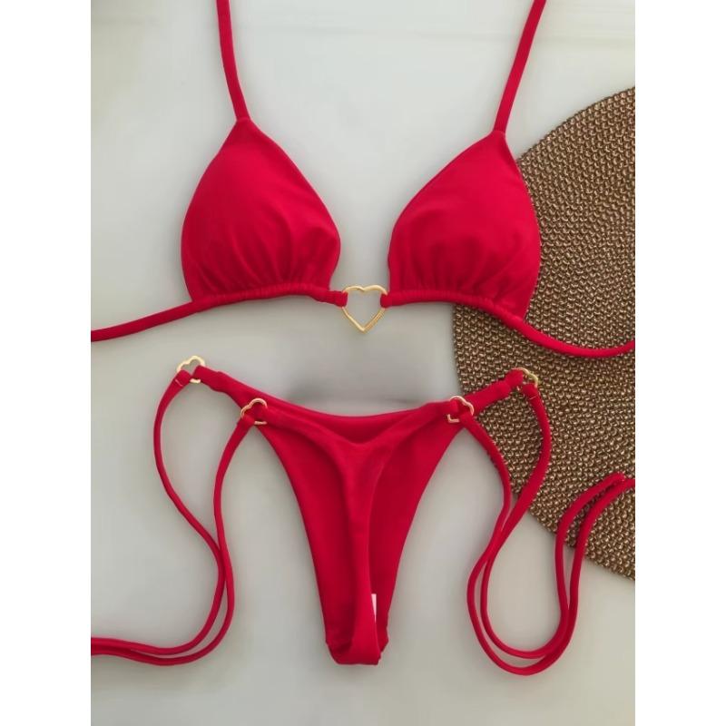 Solid Color White Bikini ,Women Suit ,Low Waist Lace-up Fashionable Swimsuit Two-piece Set