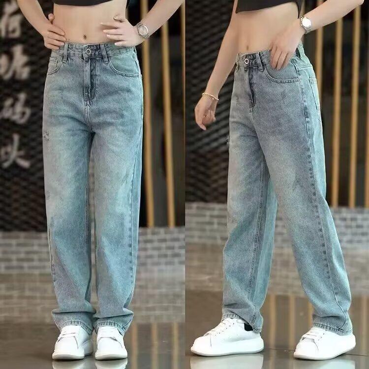 American street old casual loose jeans men's and women's trendy brand loose straight new couple trousers