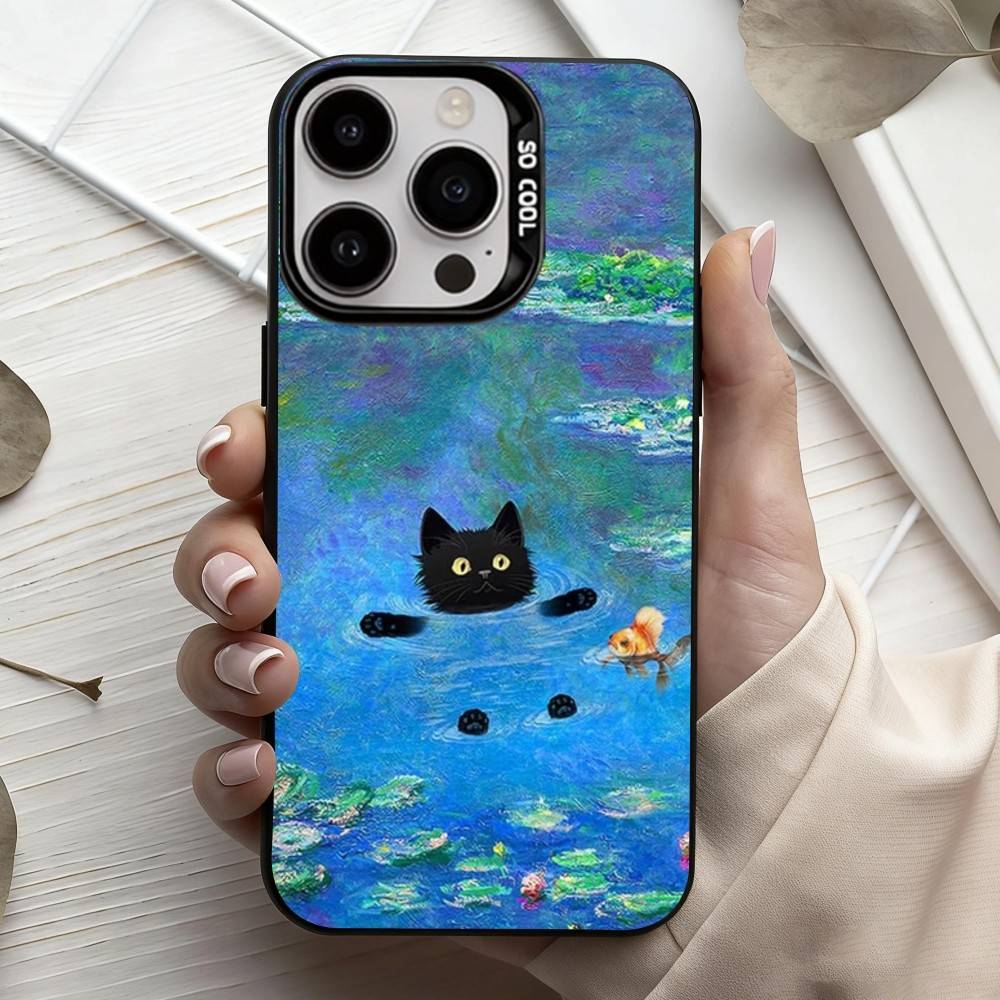 M-Matisse Monet Black Cat Funny Art  Phone Case For iPhone17,16,15,14,13,12,11 Plus,Pro Max Black Candy Silver Phone Case