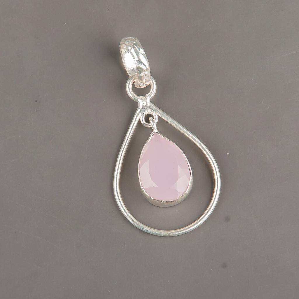 Rose Chalcedony Gemstone 925 Sterling Silver Jewelry Handmade Pendant 1.60" PP-3-15