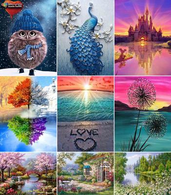 DIY Full Circle Diamond Painting Cross Stitch 3D Flower Home Decorative Art Landscape Architecture Diamond Painting 5d Diamond Art Painting