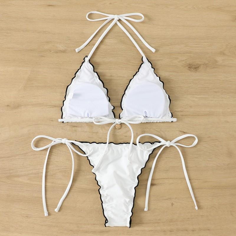 Split Neck Gathered Lace Bikini Swimsuit Women Sexy