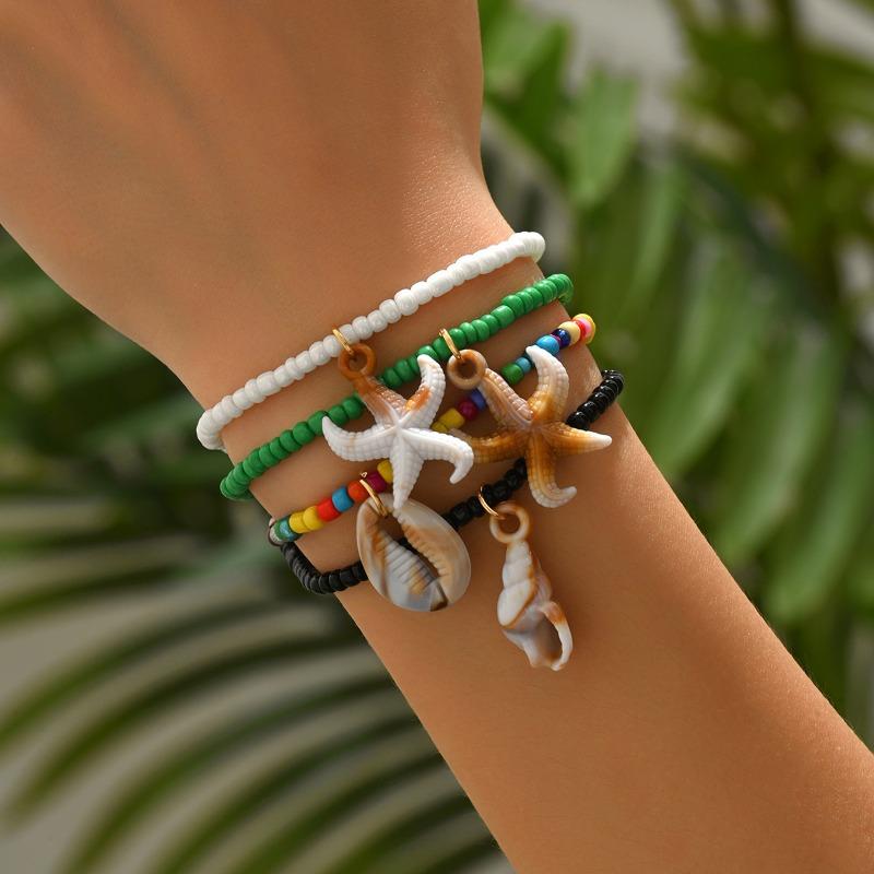 Color Soft Pottery Bracelet Ocean Wind Shell Set Bohemian Starfish Conch Bracelet Female