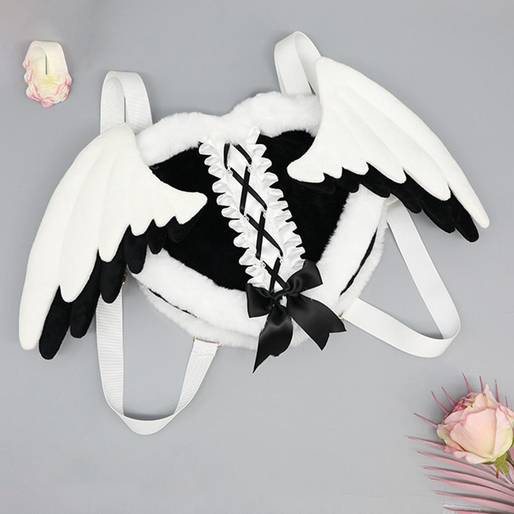 Y2K Angel Heart Backpack Bag Plush Fashion Shoulders Bag with Detachable Angel Wing for Daily Travel Cosplay Props Bag