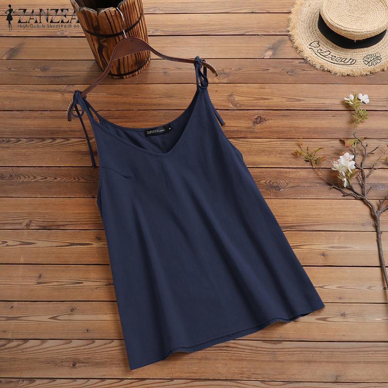 

ZANZEA Женские летние повседневные топы на бретельках без рукавов с v-образным вырезом