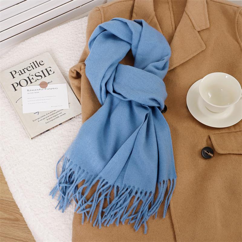 30*180cm Korea Styles Solid Color Cashmere Winter Warm Women Scarf Thicken Shawl Tassels Pashmina Hijab Wrap Windproof Foulard
