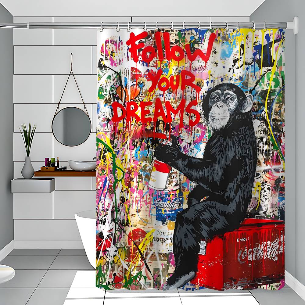 

Бэнкси Уличное граффити Занавеска для душа Пейзаж на открытом воздухе Летние каникулы Декор для ванной комнаты Праздничная Полиэстеровая шторка для ванны с крючками 90x180 cm