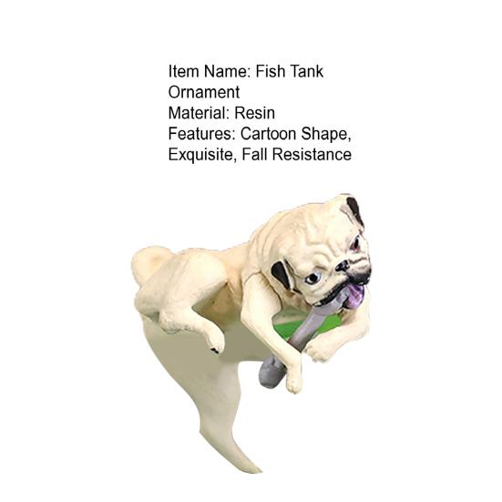 Fish Tank Ornament Realistic Durable Resin Cartoon Pug Dog Hanging Aquarium Pendant Decor