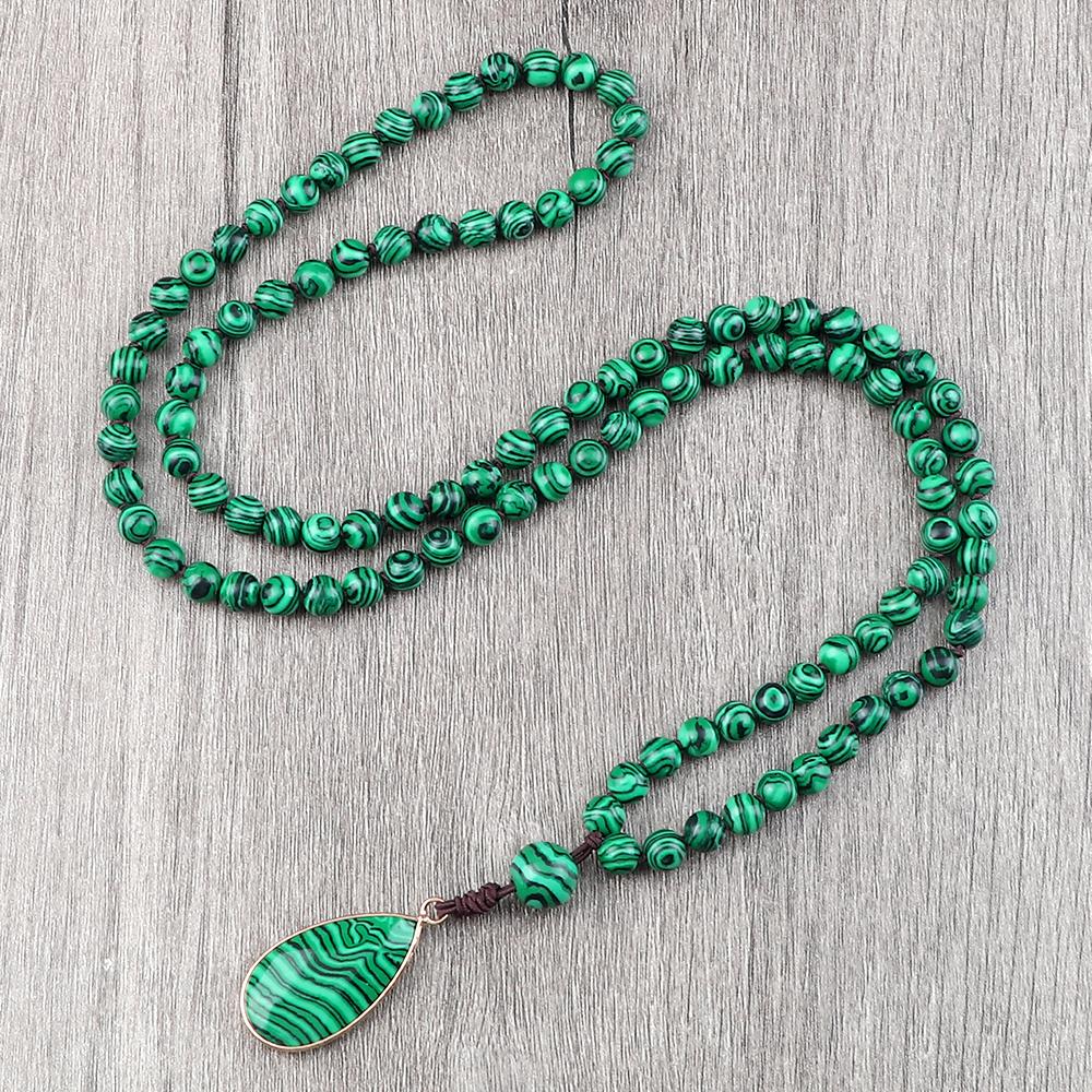 Natural Malachite Stone Beaded Necklaces and Bracelets Women Green Beads Pendants Charms 108 Mala Prayer Necklaces Men Yoga Jewelry