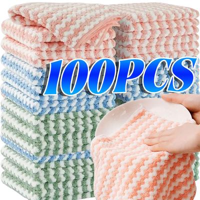 1/100 Piezas Paños Súper Absorbentes de Coral para Platos Paños de Limpieza de Coral Fleece Engrosados Cocina Lavar Platos Trapos Ventanas de Cristal Paño para Limpiar