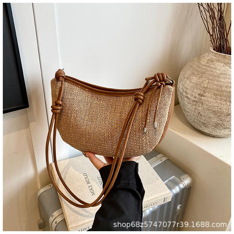 Woven Straw Bag Women's 2025 New Rainbow Dumpling Bag One-shoulder Armpit Bag Foreign Style Versatile Crossbody Bag