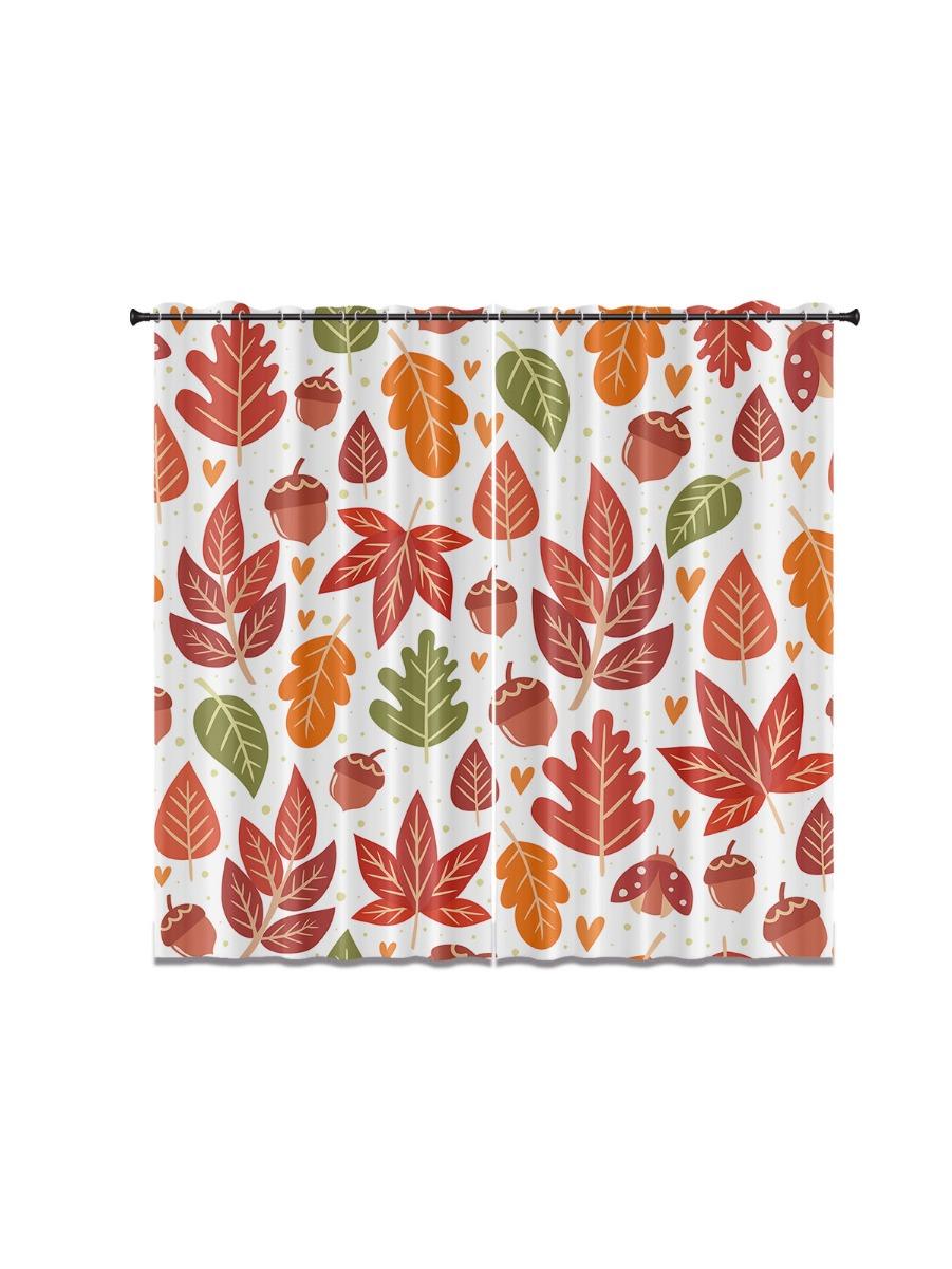 

Autumn Leaf Print Perforated Curtains Multiple Size Living Room Bedroom Insulation Decoration Easy Installation Darkening Set Of 2 Made Polyester W100*H70(CM)-Rod Pocket&2PCS