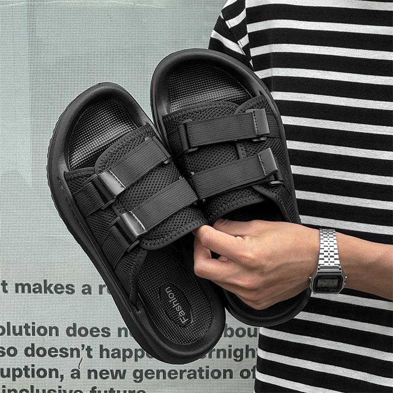 Slippers Men's Non-slip Outer Wear Trend New Casual Versatile Sandals Soft Sole Word Beach Shoes 371222-J