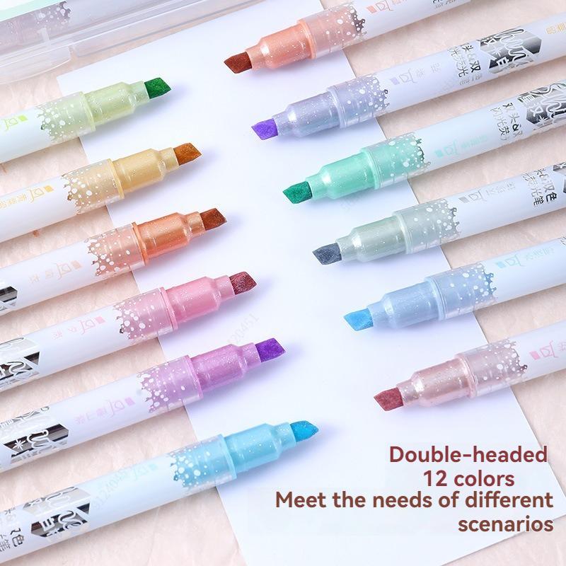 6pcs/Set 12 Colors Glitter Highlighters Kawaii Students Stationery Marker School Supplies Textbook for Painting School Supplies
