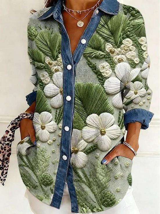 2026 European-American Patchwork Floral 3D Print Women's Spring Cardigan