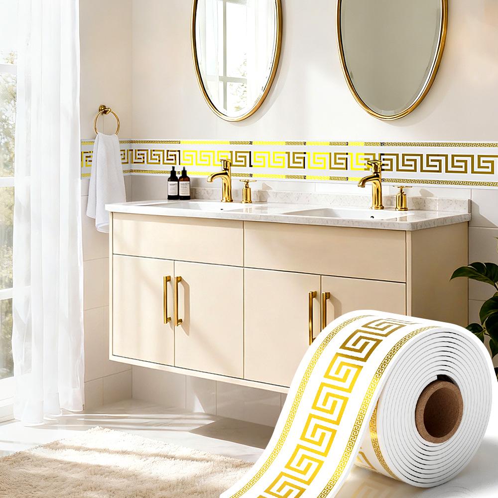 Thickened Waterproof PVC Self-Adhesive Tile-Look Baseboard Sticker