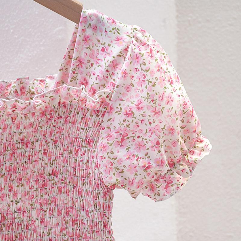 Bebek Çocuk Yaz Güzel Bebek Fırfır Kollu Kız Çiçek Rahat Plaj Elbise Sundress Elbiseler + Dokuma Çanta