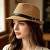 Atmungsaktiver Jazzhut mit Sonnenschutz, ideal für Strand und Sommer, mit Gürtel, vielseitiger Sonnenschutz, Strohhut für jeden Tag und Freizeit
