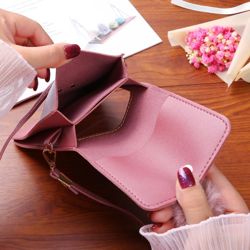 Bærbar PU-skinn tegneserie Enkel Mini Gjennomsiktig berøringsskjerm Mobil lommebok Skulder Crossbody Bag for IPhone Samsung Huawei