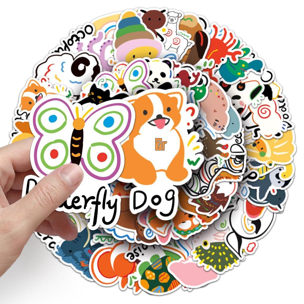 50 Cute Hand-Drawn Animal Cartoon Stickers for Skateboards, Luggage, and Water Bottles