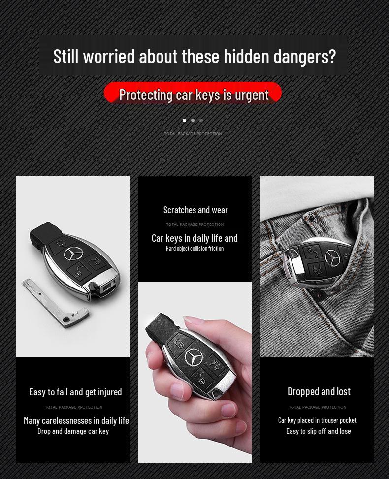 Mercedes-Benz Car Key Shell TPU Cover for CLA200, GLC260, C260L, GLA, C300 - Electroplated with Buckle (Female Design)