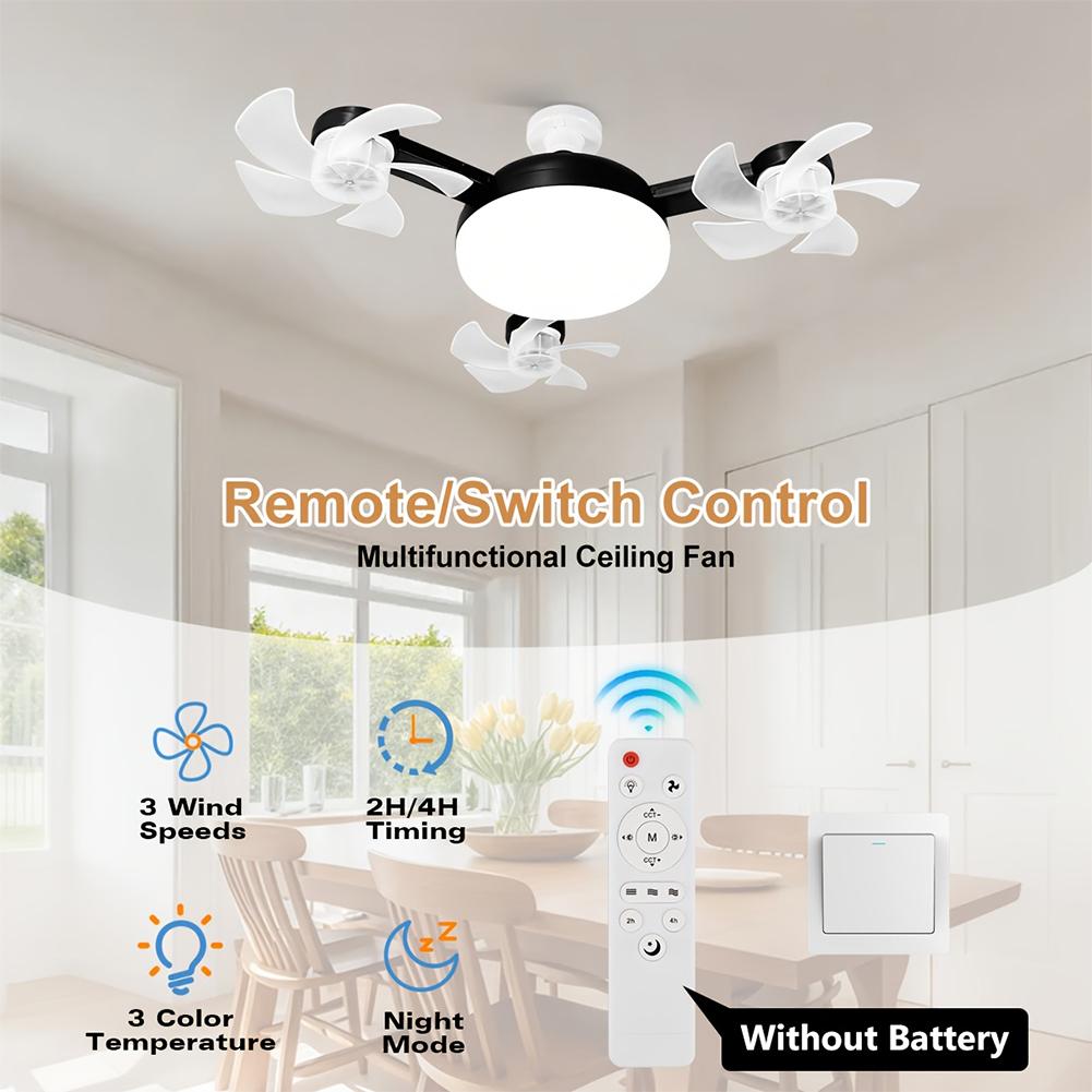 Electric Ceiling Fan Drone Fan E26/E27 Silent Wireless Electric Fan with Light Remote Control Universal Dimming for Home