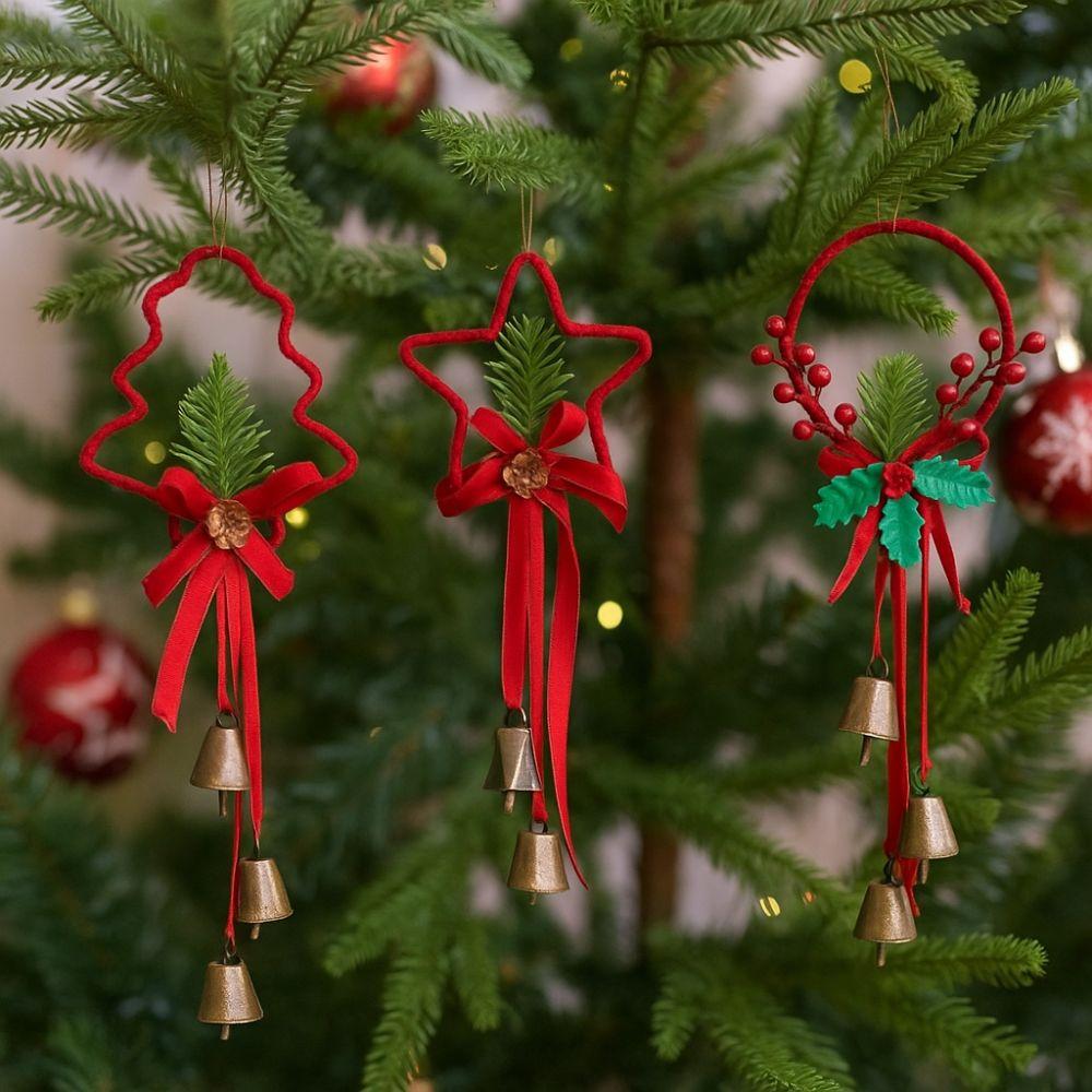Iron Retro Christmas Bells Red Xmas Tree Hanging Bells Exquisite Christmas Chime Bells  Car Holiday
