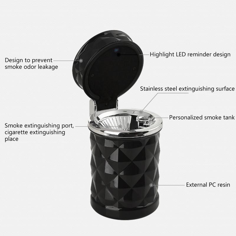 Portable Ashtray for Car Mini Trash Can Detachable Smokeless Ash Tray with LED