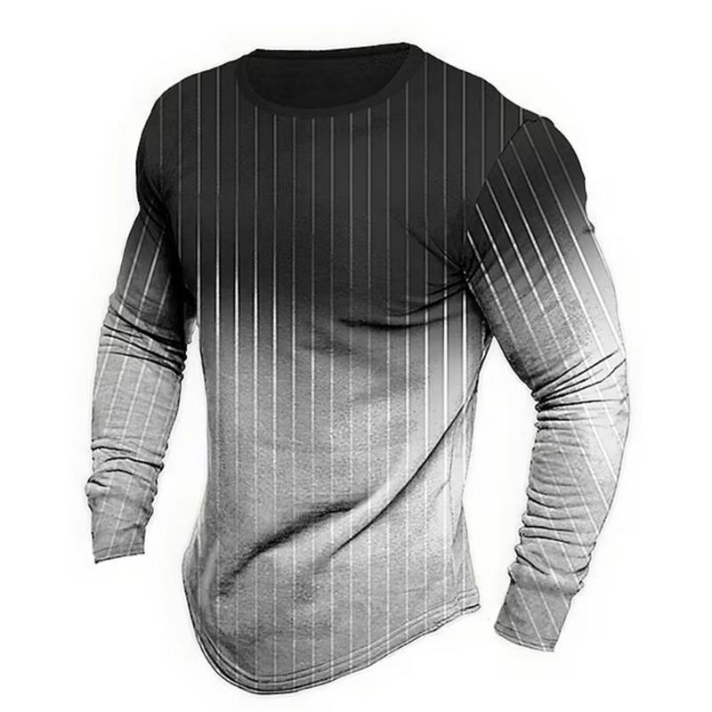Long Sleeved Round Neck T Shirt Spring/Autumn Color Block Striped Retro Men's 3D Printed T-shirt Pattern Outdoor Daily Vacation